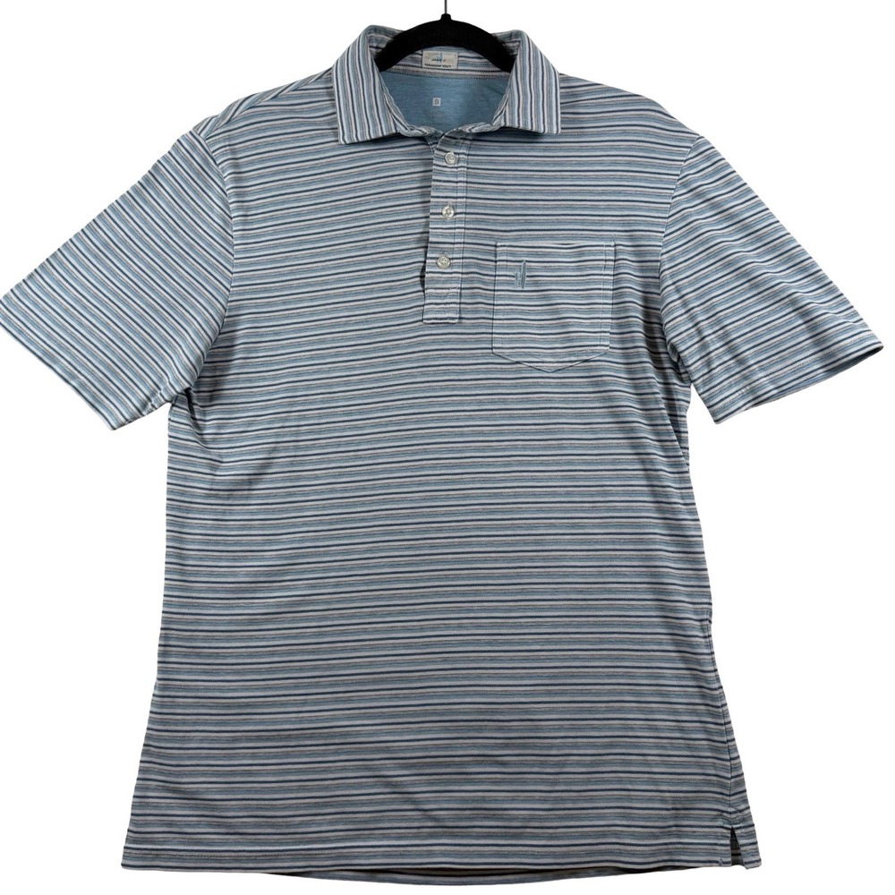Johnnie-O Hangin Out Grady Polo Shirt Mens Small Blue Stripe Pocket Stretch
